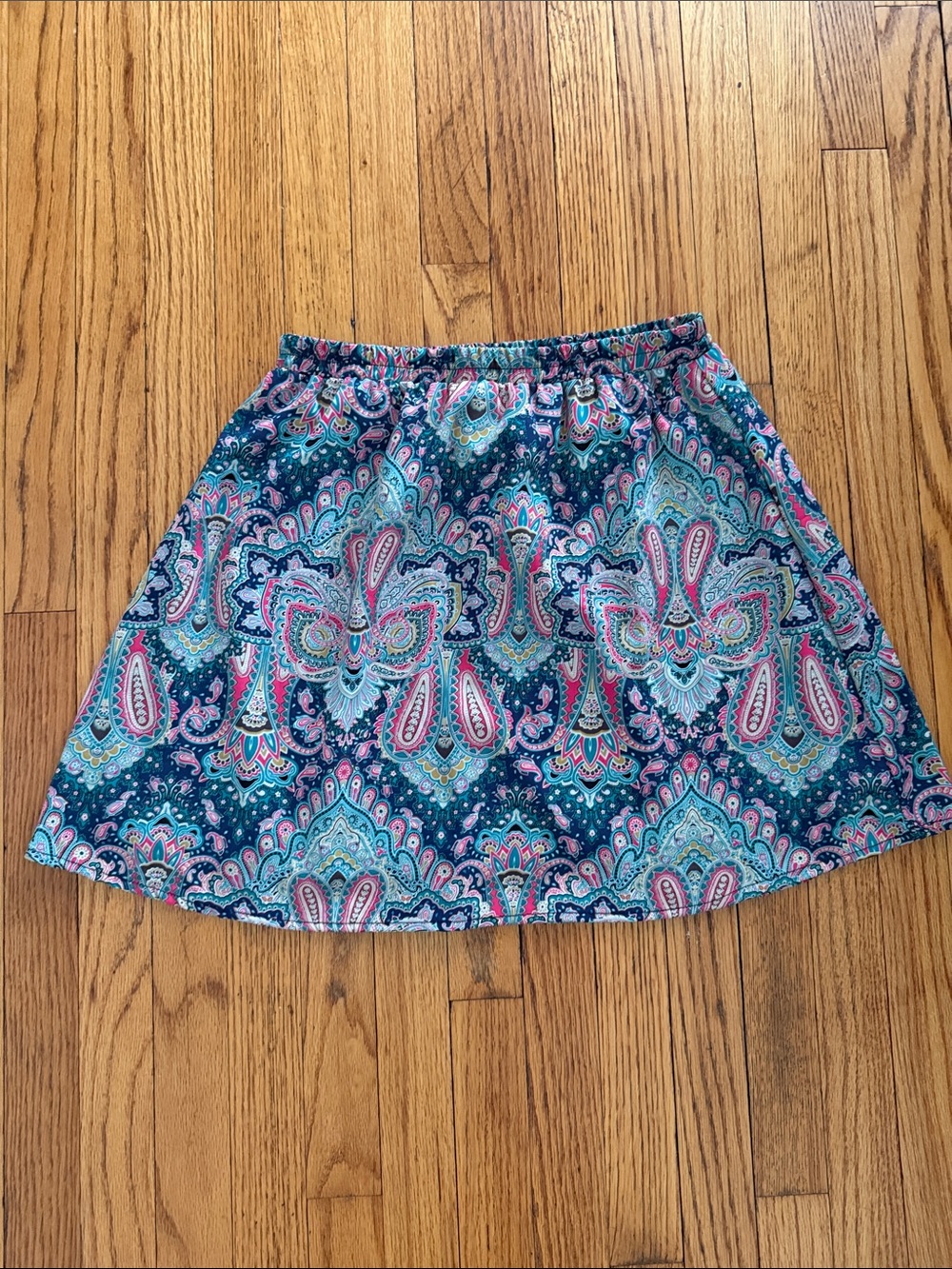 miami Teal Paisley Mini Skirt with Pink Accents